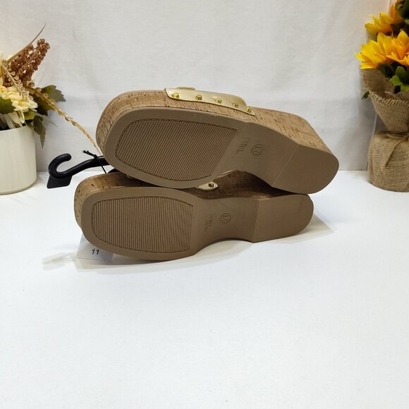 Time and Tru Gold Buckle Cork Wedge Platform Memory Foam Sandals Size 11 NWT - Picture 6 of 9